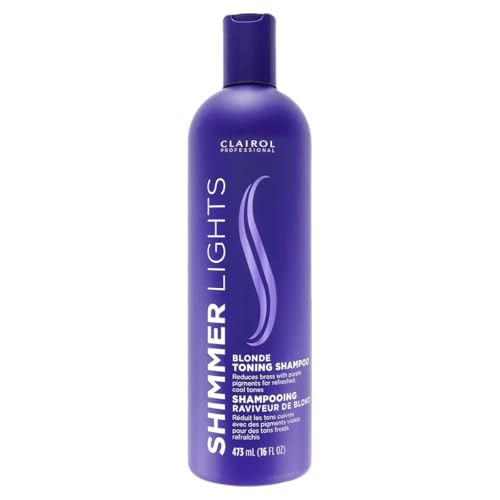 Clairol Professional Shimmer Lights Purple Shampoo, 16 fl. Oz, Neutralizes Brass & Yellow Tones, For Blonde, Silver, Gray & Highlighted Hair Packaging May Vary