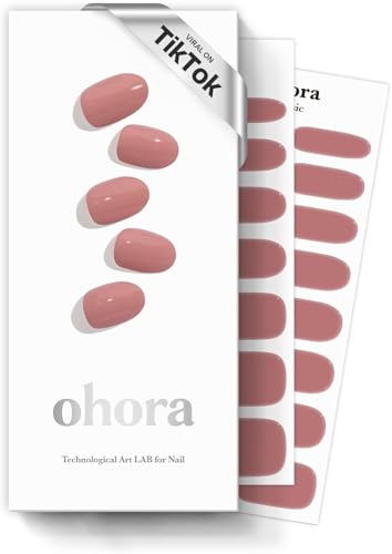 ohora Semi Cured Gel Nail Strips (N Ash Pink) - Pink, Solid, Works with Any UV/LED Lamps, Salon-Quality, Long Lasting, Easy to Apply & Remove - Includes 2 Prep Pads, Nail File & Wooden Stick
