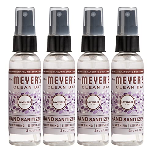 MRS. MEYER'S CLEAN DAY Antibacterial Hand Sanitizer Spray, Travel Size, Removes 99.9% of Bacteria, Lavender, 2 oz - Pack of 4
