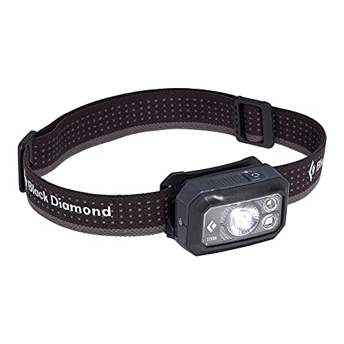 BLACK DIAMOND Storm 400 LED Headlamp, Waterproof and Dimmable Battery Powered Headlamp for Camping, Hiking, Hunting, Fishing, Work with Red Light Headlamp Mode, Graphite