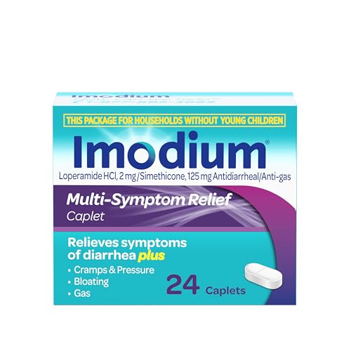 Imodium Multi-Symptom Relief Caplets with Loperamide Hydrochloride & Simethicone, Anti-Diarrheal Medicine for Treatment of Diarrhea, Gas, Bloating, Cramps & Pressure, Easier to Open, 24 ct