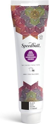 Speedball Fabric Block Printing Ink, 5oz, Black, No Heat Set Required for Textiles, Permanent Formula, Made in USA