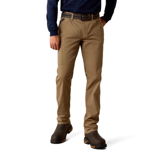 ARIAT Men's Rebar M4 Relaxed DuraStretch Made Tough Stackable Straight Leg Pant, Field Khaki