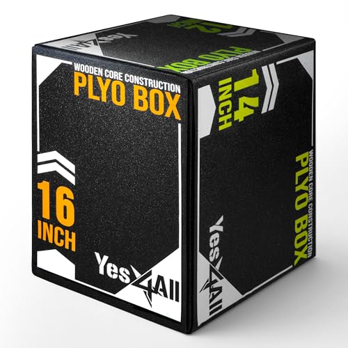 Yes4All 3-in-1 Soft-Padded Plyo Box With Wooden, Non-Slip Multi-Use Cushioned Plyometric Jump Box with Vinyl Cover for Jumping, Conditioning, Strength Training - 16x14x12 Inches