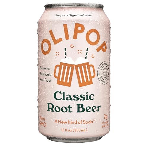 OLIPOP - Classic Root Beer Sparkling Tonic, Healthy Soda, Prebiotic Soft Drink, Aids Digestive Health, Contains Prebiotics & 9g of Plant Fiber, Caffeine Free, Low Calorie, Low Sugar, 12 oz