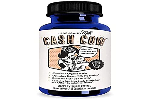 Legendairy Milk Cash Cow Lactation Supplement, Moringa, Alfalfa, and Goat's Rue Breastfeeding Supplement for Milk Supply Increase, Fenugreek-Free, Certified Organic, Vegan, Non-GMO, 60 Capsules