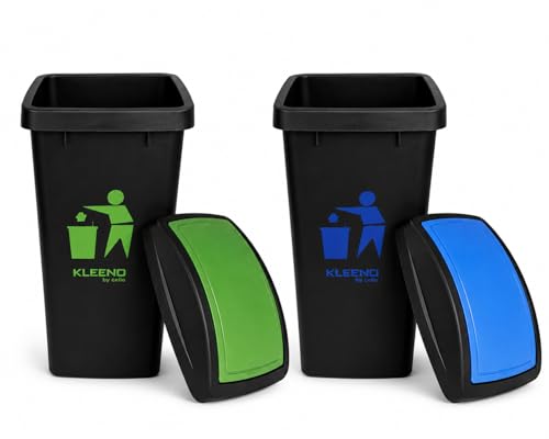 CELLO Plastic Swing-Lid Garbage Dustbin (48 Ltr, Green/Blue/Black)