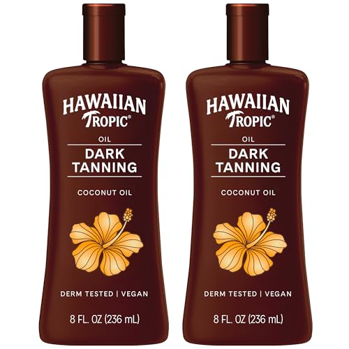 Hawaiian Tropic Dark Tanning Oil, 8oz | Moisturizing Body Oil with Cocoa Butter, Tan Enhancer, 8oz each Twin Pack