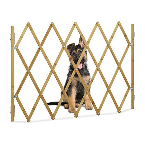 Relaxdays Dog barrier, safety gate for door & stairs, scissor grid extendable up to 116.5 cm, 82.5 cm high, natural, L