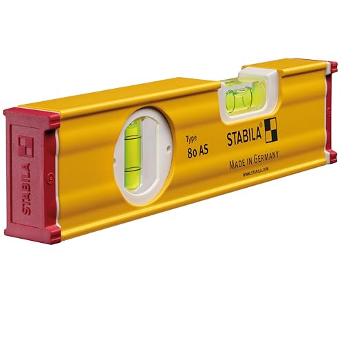 (-41%) STABILA Wasserwaage Type 80 AS, 20 cm, verstärktes Alu-Profil, 1 Horizontal-Libelle, 1 Vertikal-Libelle, integrierte Rutsch-Stopper, Made in Germany