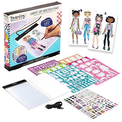 Fashion Angels Fashion Design Light Up Sketch Pad 12521, Light Up Tracing Pad, Includes USB, Ultra Thin Tablet, Includes Stencils and Stickers, Recommended for Ages 8 And Up
