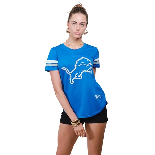 Ultra Game NFL Official Women's Super Soft Mesh Jersey T-Shirt, Detroit Lions, Team Color, Medium