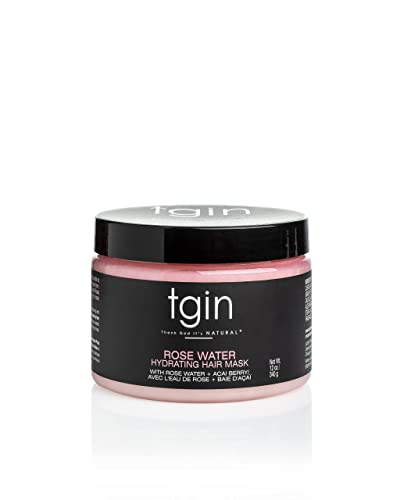 tgin Rose Water Hydrating Hair Mask for Natural hair, with Rose Water and Acai Berries, Hydrating Conditioning Treatment for Dry Hair, 12 oz
