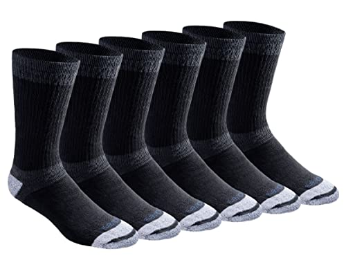 Dickies Men's Dri-Tech Moisture Control Max Full Cushion Crew Socks, Available in M-XL (6, 12 Pairs), Black (6 Pairs), Large