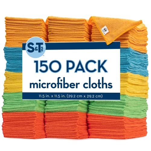 S&amp;T INC. 150 Pack Microfiber Cleaning Cloth, Bulk Towels for Home, Reusable Microfiber Towels for Cars, Cleaning Rag