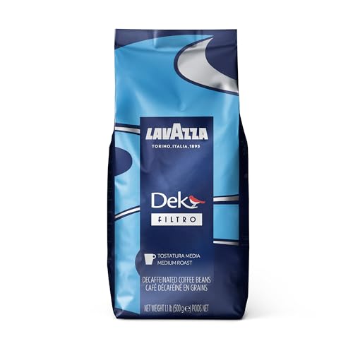 Lavazza Dek Filtro Whole Bean Coffee Medium Roast 1.1LB Bag ,Authentic Italian, Blended and roasted in Italy, Roasted cereals and barrique aromatic note, Nut Free