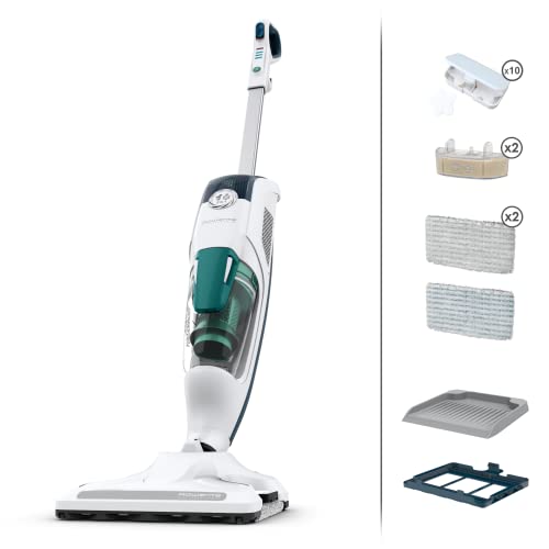 (-16%) Rowenta Bodendampfreiniger Clean & Steam Revolution, 2 in 1 Reingung Saugen und Dampfen, Diffusor für ätherische Öle, alle Bodenarten, Anti-Kalk-Kartusche, Weiß-Blau, RY7757