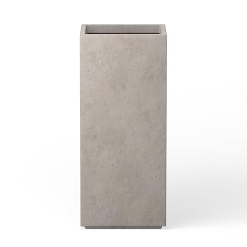 Kante 20.3" H Tall Rectangular Concrete Planter, Modern Square Diameter Plant Pot with Drainage Hole and Rubber Plug for Indoor Outdoor Home Patio Garden, Weatheted Concrete