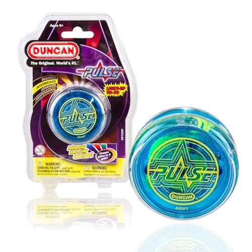 Duncan Toys Pulse LED Light-Up Yo-Yo, Intermediate Level Yo-Yo with Ball Bearing Axle and LED Lights, Clear/Blue