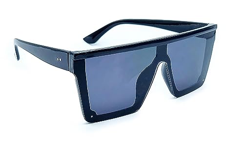Dollger Square Oversized Sunglasses for Women Men Trendy Fashion Flat Top Big Black Frame Shades Black