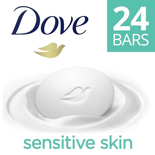 Dove Beauty Bar Soap Sensitive, 24 Bars for Sensitive Skin, Fragrance Free and Hypoallergenic 3.75 oz