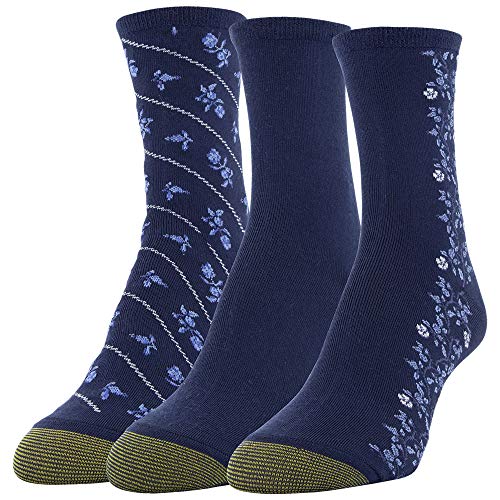 GOLDTOE Women's Designer Collection Midi Socks, 3-Pairs, Navy Blue Assorted, Shoe Size: 6-9