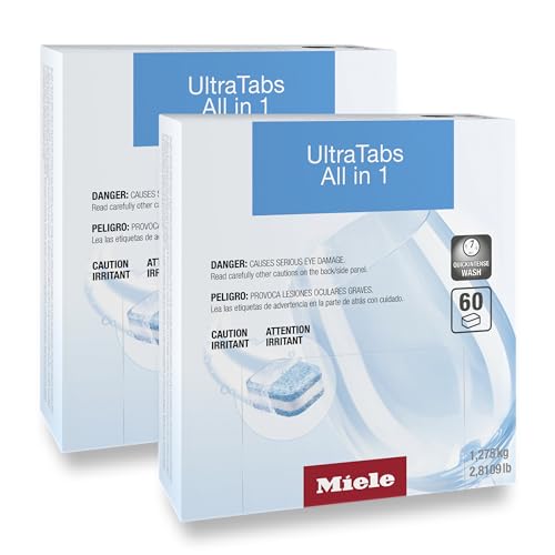 Miele UltraTabs All-in-One Dishwasher Detergent Tabs, Compatible with All Dishwashers, 60 Tabs, 2 Pack