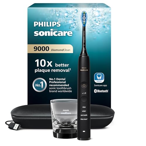 (-45%) Philips Sonicare DiamondClean 9000 elektrische Zahnbürste, Schallzahnbürste mit App, Drucksensor, 4 Putzmodi, 3 Intensitätsstufen, Ladeglas und USB-Reiseetui, Schwarz, Modell HX9911/09