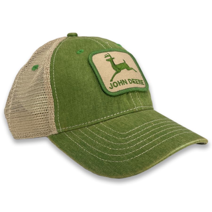 John Deere Men's Adjustable Olive and Ivory Hat with Patch