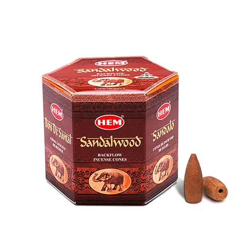 Hem Sandalwood Backflow Incense Cones – Brown Fragrance Cones for Positivity, Aura Cleansing, Relaxation, Stress Relief & Air Purification | Long-Last