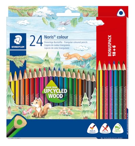 (-40%) STAEDTLER Noris Colour Buntstift (erhöhte Bruchfestigkeit, Dreikantform, attraktives Design, ergonomische Soft-Oberfläche, WOPEX-Material, Bonus-Set mit 24 brillanten Stiften im Kartonetui), 187 C18P1