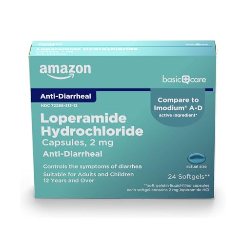 Amazon Basic Care Loperamide Hcl 2 Mg Softgels, Anti-Diarrheal, 24 Count (Pack of 1)