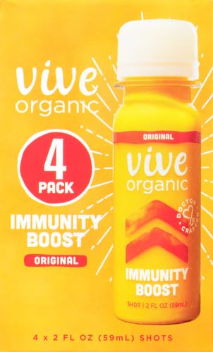 Vive Organic Original Ginger and Turmeric Immunity Boost Shot, Potent Wellness Shots, Gluten Free and Vegan, 2 fl oz Bottles (Pack of 4)