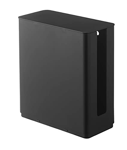 山崎実業(Yamazaki) 重ねられるスリム蓋付きルーター収納ケース ブラック 約W9.7XD20.2XH22.2cm スマート テレビ裏収納 スタッキング可 4914