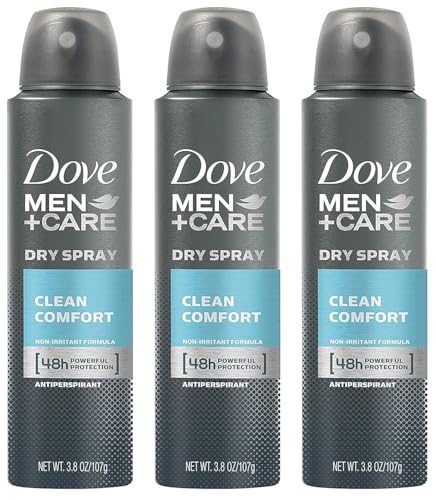 Dove Men+Care Antiperspirant Dry Spray Deodorant for Men Clean Comfort 72 Hour Sweat and Body Odor Protection - 3.8 oz 3 Count