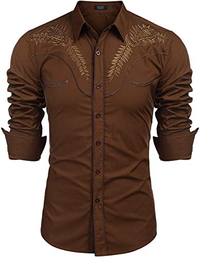 COOFANDY Cowboy Shirts for Men Long Sleeve Western Shirt Embroidered Button Up Shirts