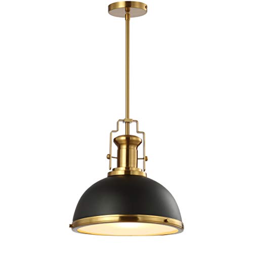 JONATHAN Y JYL9536A 13" Modern Industrial Dome Pendant Light, Farmhouse Hanging Light Fixture in Black and Brass Go