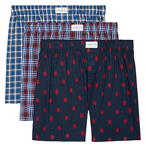 Tommy Hilfiger Mens Underwear Cotton Classics Multipack Woven Boxer Shorts, Paris Blue, Medium US