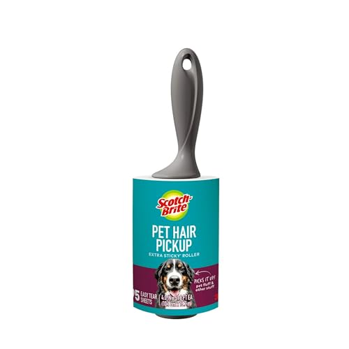 Scotch-Brite Pet Hair Pickup Extra Sticky Lint Roller, Designed for Removing Fur + Fluff on Couches, Clothes, Dog and Cat Beds, & More, 1 Pack, 95 Easy-Tear Adhesive Sheets Total