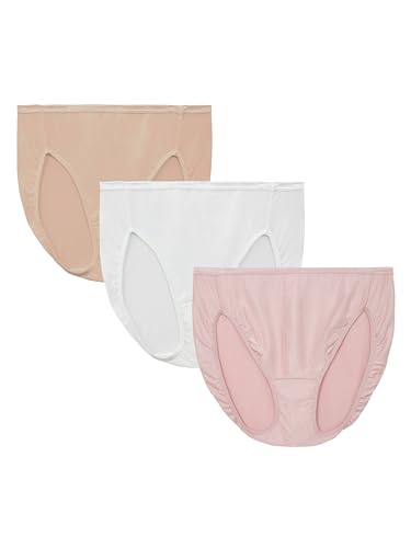 Vanity Fair Women's Illumination Hi Cut Panties, Silky Stretch & Satin Trim, 3 Pack-White/Quartz/Beige, 9