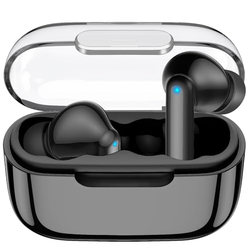kurdene Wireless Earbuds, Bluetooth 5.3 in Ear Buds Light Weight Headphones,48 Hours Playtime Headset,Clear Calls Earphones with Mics for Sports Workout Black-Clear