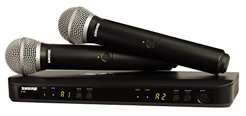 Shure BLX288/PG58 Wireless Microphone System - 14-Hour Battery Life, 300 ft Range, UHF | Includes (2) PG58 Handheld Vocal Mics, Dual Channel Receiver | J11 Band (BLX288/PG58-J11)