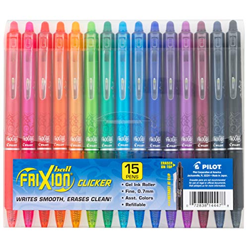 Pilot FriXion Erasable Gel Pens, Fine Point 0.7 mm Erasable Pens, Pack of 15 Assorted Colors