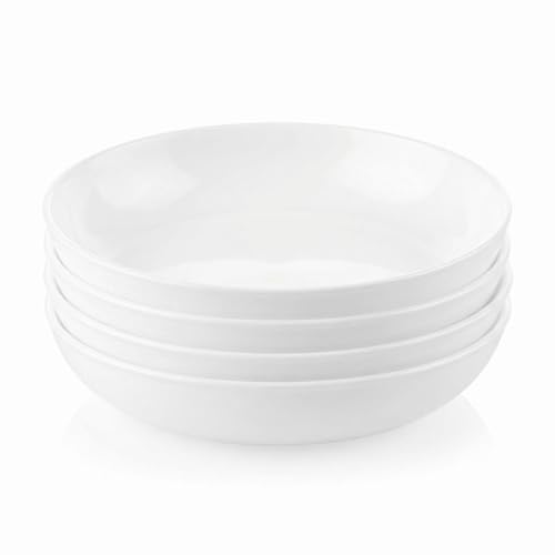 Corelle 4-Pc Versa Bowls for Pasta Salad and More, Service for 4, Durable and Eco-Friendly 30-Oz, Compact Stack Bowl Set, Microwave and Dishwasher Safe, White