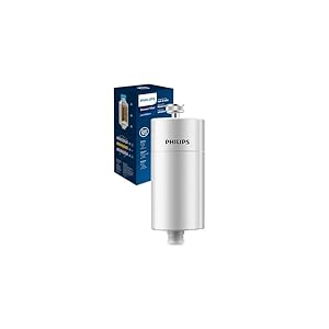 Philips Water Filtro de ducha en línea + 1 cartucho de repuesto, reduce el CLORO hasta un 99%, compatible con todas las mangueras y grifos estándar, capacidad de filtración 50 000 L por filtro