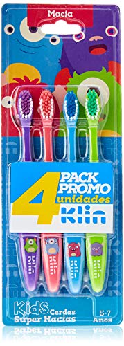 Escovas Dentais Infantil Klin Kit 4 Unid Cores Sortidas Monstrinhos