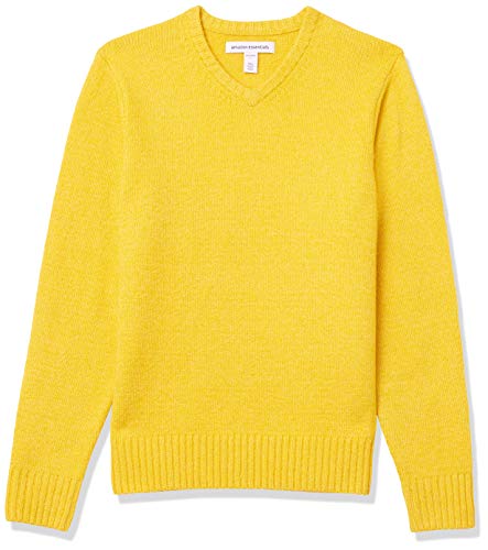 Amazon Essentials Men's Long-Sleeve Soft Touch V-Neck Sweater, Yellow, Small