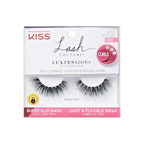 KISS Lash Couture LuXtensions Collection False Eyelashes, Flat Lash Technology, Super Slim Lash Band, Real Lash Extension Fibers, Reusable, Style ‘Royal Silk’, 10mm,1 Pair Strip Lashes