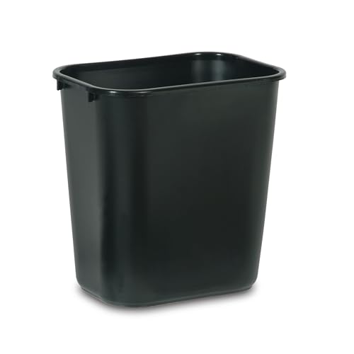 Rubbermaid Commercial Products Wastebasket/Trash Can, 7-Gallon/28-Quart, Black, Plastic, for Bedroom/Bathroom/Office, Fits Under Desk/Sink/Cabinet, Pack of 4