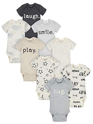 Onesies Brand Unisex Baby 8-Pack Short Sleeve Mix & Match Bodysuits and Toddler T-Shirt Set, Play Smile & Hug Neutrals, 0-3 Months US
